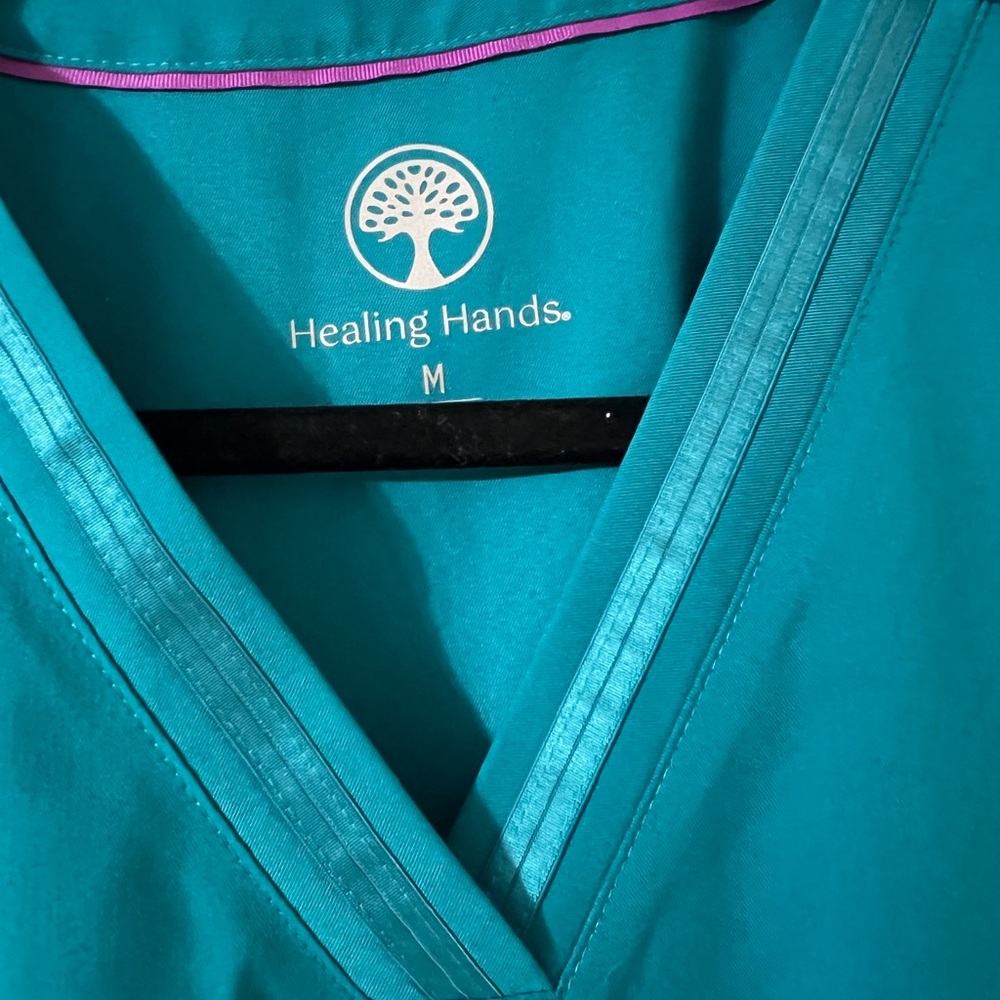 Healing Hands Turquoise V-Neck Scrub Top
